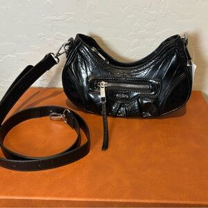 Aldo Black Croc-Textured Shoulder Bag